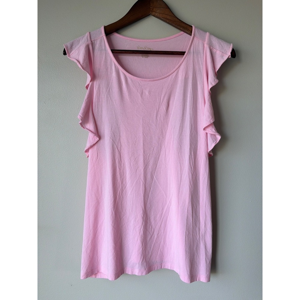 Lilly Pulitzer Pink Flutter Ruffle Sleeve Pima Cotton Modal Top 002112 Large